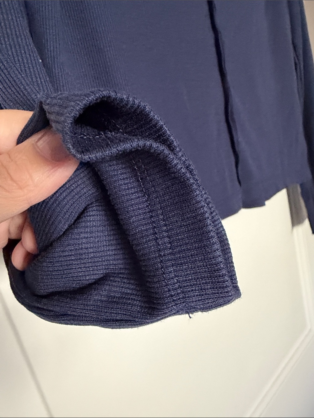 SHEIN Navy Long-Sleeve Button Down Ribbed Top - Picture 4 of 8